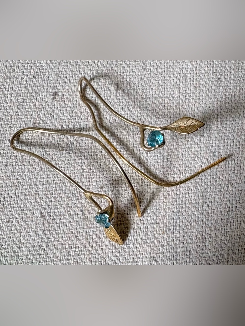 Gold Leaf Drop Climber Earrings with Turquoise Accent